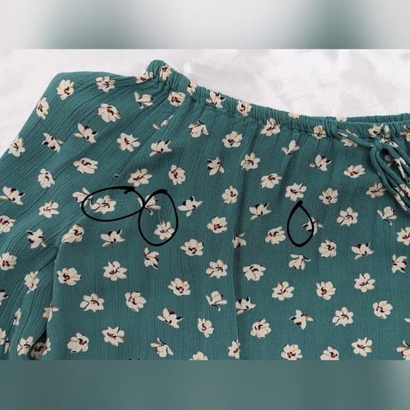 Billabong Women's US Medium Mint Green Floral Front Tie Cropped Blouse Top - Picture 7 of 12